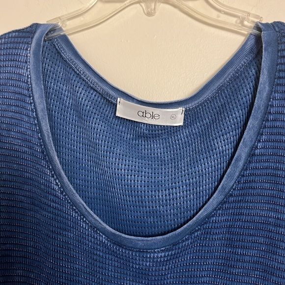 able the label Blue Waffle Knit Boho Faded T-Shirt Dress Size XL Embroidered - Picture 5 of 10